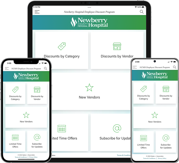 Newberry Hospital Employee Discount Program Mobile App Screenshots